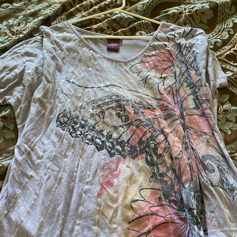 Sequin short sleeve butterfly shirt